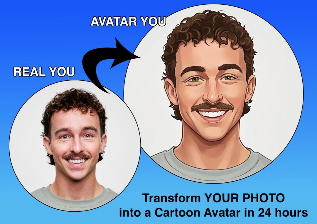 Custom Cartoon Portrait From Photo | Personalized Digital Avatar for ...