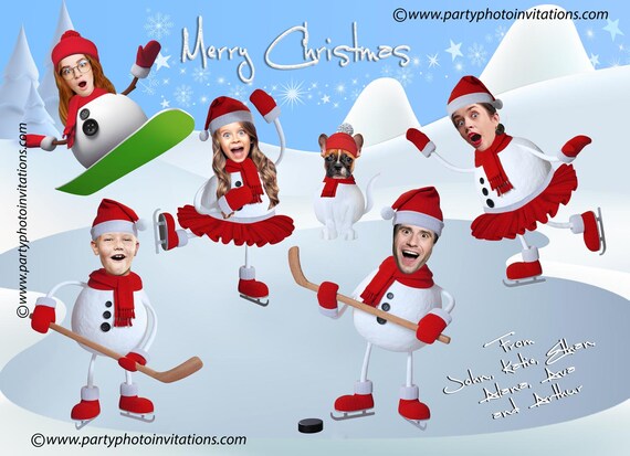 PHOTO SNOWMAN Caricature Christmas Card, 3D Family Xmas Card, Funny COMPANY Photo Christmas Card,Custom Photo Christmas Card, 3D Frosty Xmas Il_570xn