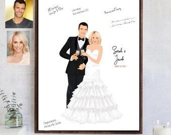 Wedding Guest Book with Portrait, Illustrated photo guest book,Unique Guest Book Idea, Wedding Welcome sign, Illustrated couple portrait