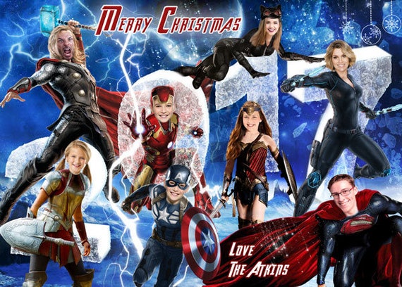 Superhero Christmas card, Superhero Family Christmas card, Funny Photo Christmas Card,Holiday card, Avengers Christmas card, Caricature Xmas Il_570xn