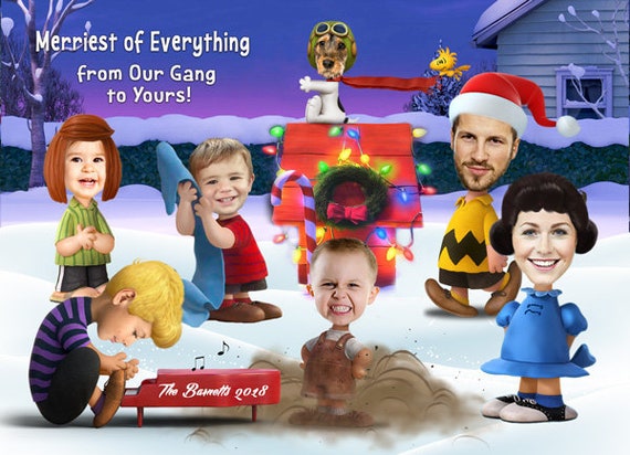 Unique Family Photo Christmas Card - Printable, Funny Family Photo Christmas Card for up to 10, CARICATURE CHRISTMAS card, Using YOUR Faces Il_570xn
