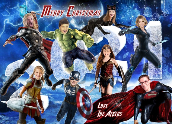Superhero Christmas card, Superhero Family Christmas card, Funny Photo Christmas Card,Holiday card, Avengers Christmas card, Caricature Xmas Il_570xn