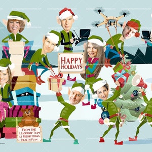 Retro Elves Corporate Christmas Card Company Christmas Card - Etsy
