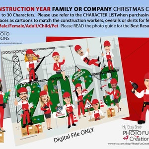 Bouwbedrijf kerstkaart, foto kerstkaart, aangepaste bedrijfsfoto kerstkaart, UW GEZICHTEN bijgesneden op de cartoonlichamen