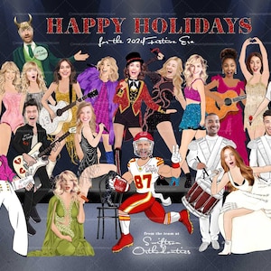 Lustige Weihnachtskarte von Firma Festive Era, Custom Cabaret Weihnachten, Ihre Gesichter auf die Cartoon Körper zugeschnitten, große Weihnachtskarte für Unternehmen
