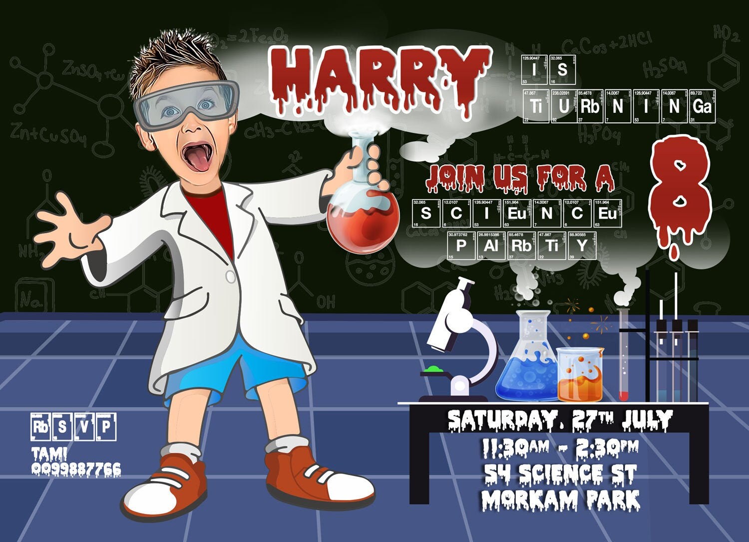 Science Birthday Party Invitation for boy or girl-Personalized with your photo, Mad Science Invitation, Science Party, caricature scientist
