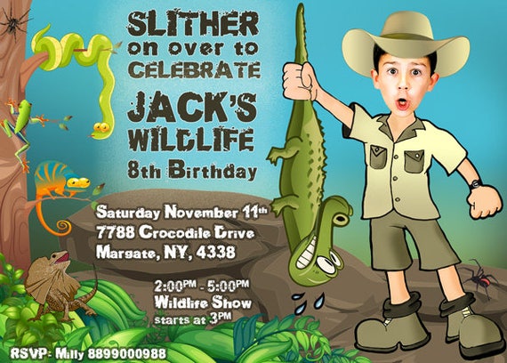 REPTILE Birthday Invitation, WILDLIFE PARTY, Photo Invitation, Lizard, Spiders, Alligator, Amphibians birthday, Crocodile Ranger Birthday Il_570xn