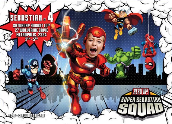 SUPERHERO SQUAD Invitation,Ironman Invitation, Avengers Invitation, Superhero Party, Hulk,Capatain America,Thor, Superhero Party, Avengers Il_570xn