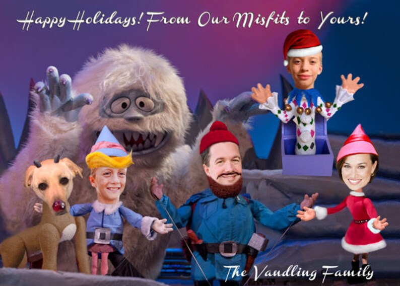 Island of Misfit Toys Misfit toy Yukon Rudolph the Red Nosed Reindeer PARODY Christmas Greeting Card Unique Family Photo Christmas Card