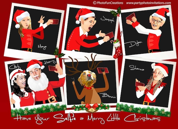 Elfie Selfie Christmas Card, Selfie Family Photo Holiday Christmas Card,Personalised Selfie Elfie Photo Greeting Card YOUR FACES, Corporate Il_570xn