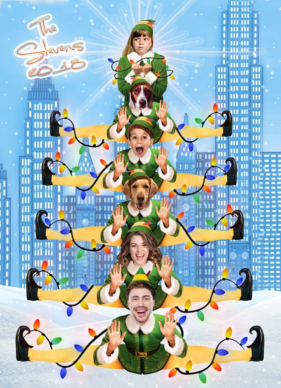 Buddy The Elf Christmas Tree Funny Elf Family Christmas Card Buddy The Elf Family Christmas Card Caricature Christmas Card Buddy The Elf By Photo Fun Creations Catch My Party