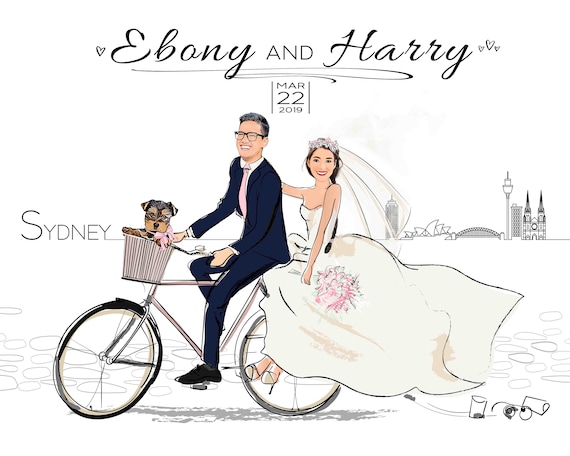 Anniversary gift Wedding Guest Book Alternative cartoon drawing Portrait couple illustration
