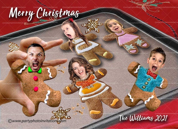 Scared Gingerbread men Christmas Card, Caricature Gingerbread cookies, Funny Family portrait Christmas card,Gingerbread Cookie Scare Holiday Il_570xn