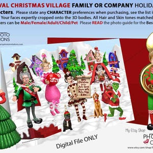 Cartão de Natal engraçado para a família, Cartão de Natal personalizado para a família, Vila medieval de Natal, Elfos de Natal, Cartão de Natal com foto engraçada - até 20