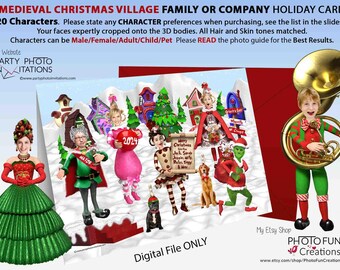 Grinch Family Photo Card, Festive Village (Custom Faces & Pets)
