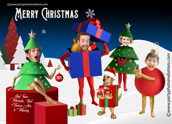 FUNNY Family Christmas card, Caricature Christmas, Unique Christmas Card, Ornament Photo Card, Company Christmas card,Christmas Ornament fun Il_570xn
