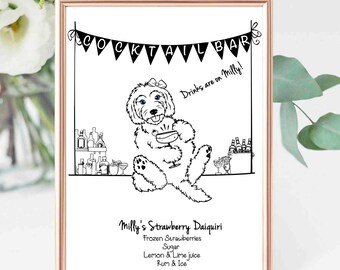 Custom Dog Wedding Bar Sign: Hand-Drawn Pet Cocktail (Digital File)