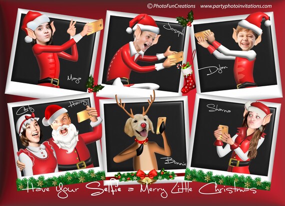 3D Elfie Selfie Christmas Card, Selfie Family Photo Holiday Christmas Card,Personalised Selfie Elfie Photo Greeting Card YOUR FACES, Il_570xn