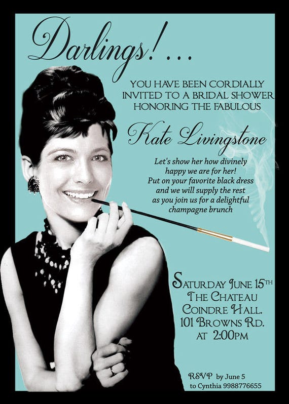 Audrey Hepburn BRIDAL shower invitation, Your PHOTO bridal shower invitation, champagne bridal shower printable PARODY Breakfast at Tiffanys Il_570xn