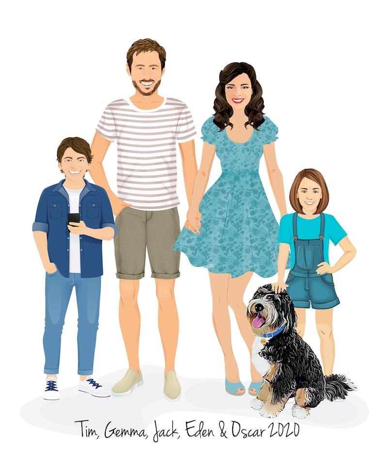 custom-family-portrait-illustration-personalized-family-etsy