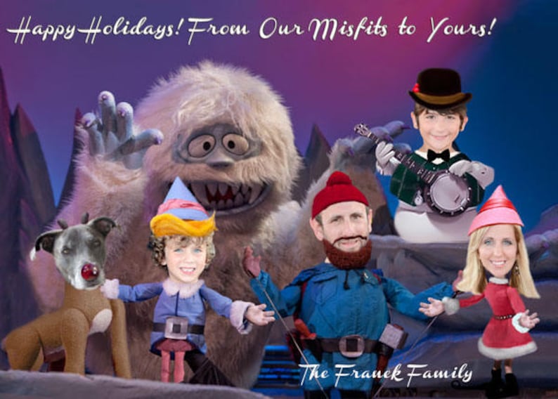 Island of Misfit Toys Misfit toy Yukon Rudolph the Red Nosed Reindeer PARODY Christmas Greeting Card Unique Family Photo Christmas Card