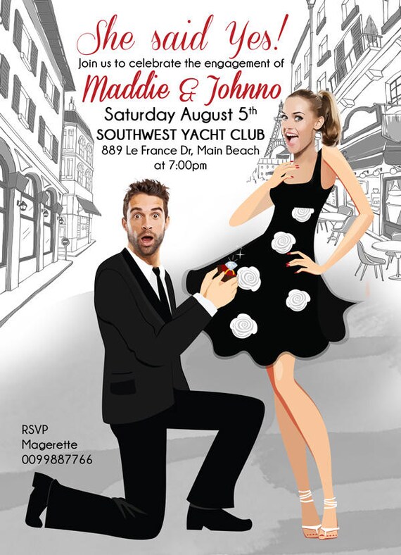 She said yes engagement invite /Funny PHOTO engagement/ invitations/ weddings/engagement party/bridal shower/PRINTABLE/ DIGITAL caricature Il_570xn