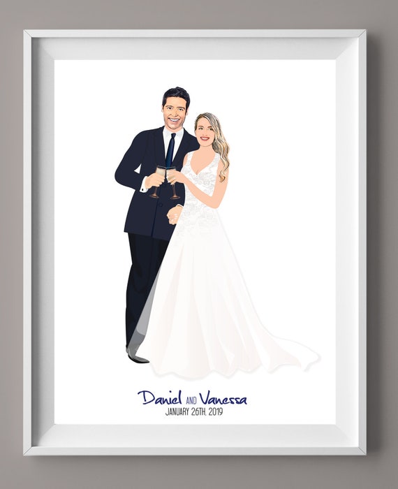 Wedding Guest Book with Portrait, Illustrated photo guest book,Unique Guest Book Idea, Wedding Welcome sign, Illustrated couple portrait Il_570xn