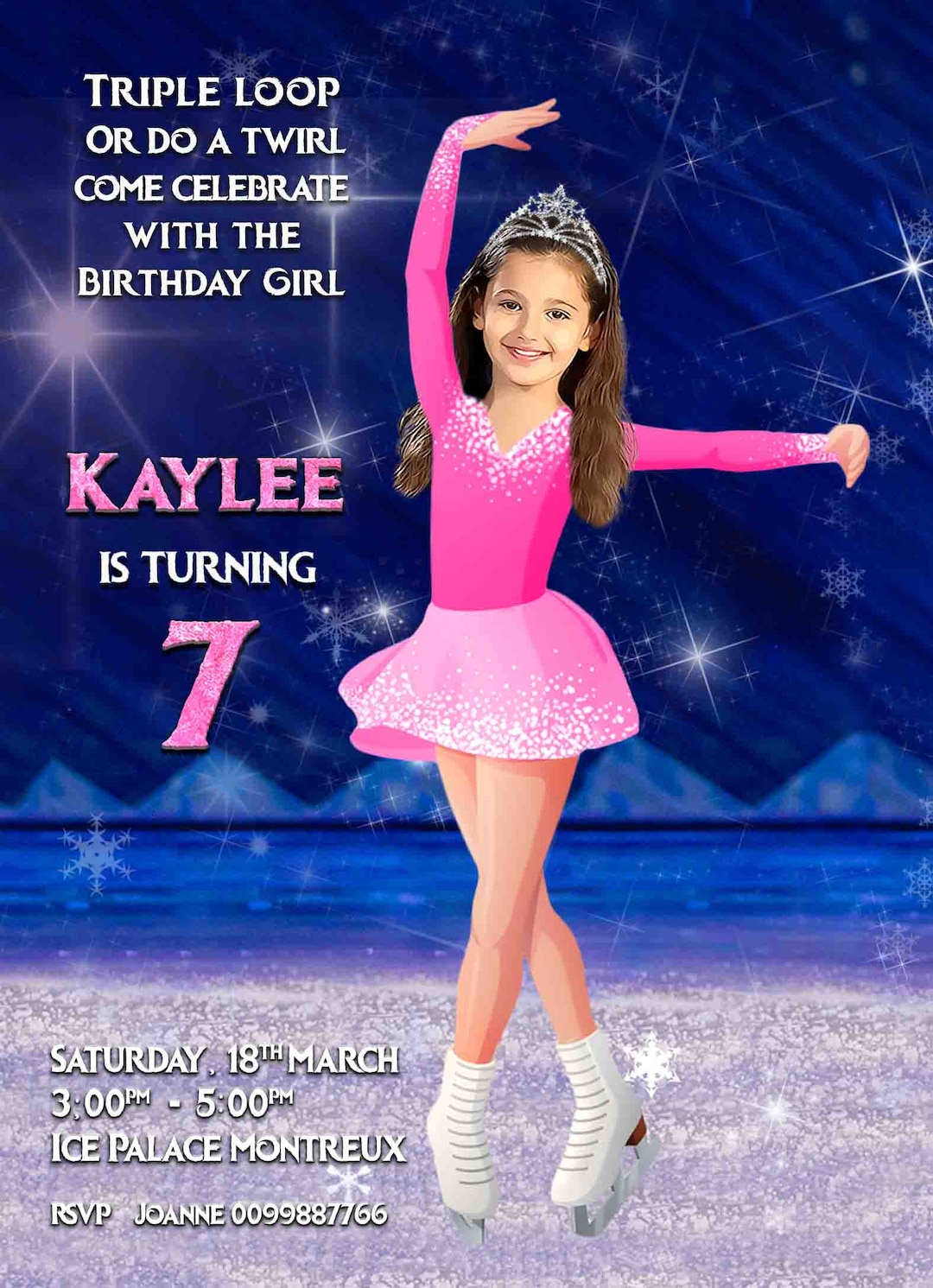 Ice Skating Birthday Party Invitation, Personalized With Your Photo