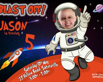 Personalized Astronaut Birthday Invitation: Galaxy Rocket Party (Digital File)