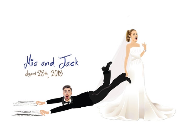 Funny Wedding Guest Book Sign with Bride Dragging Groom, Funny Guest Sign in Board Wedding, Bride Pulling Groom - Guest Book Alternative Il_570xn