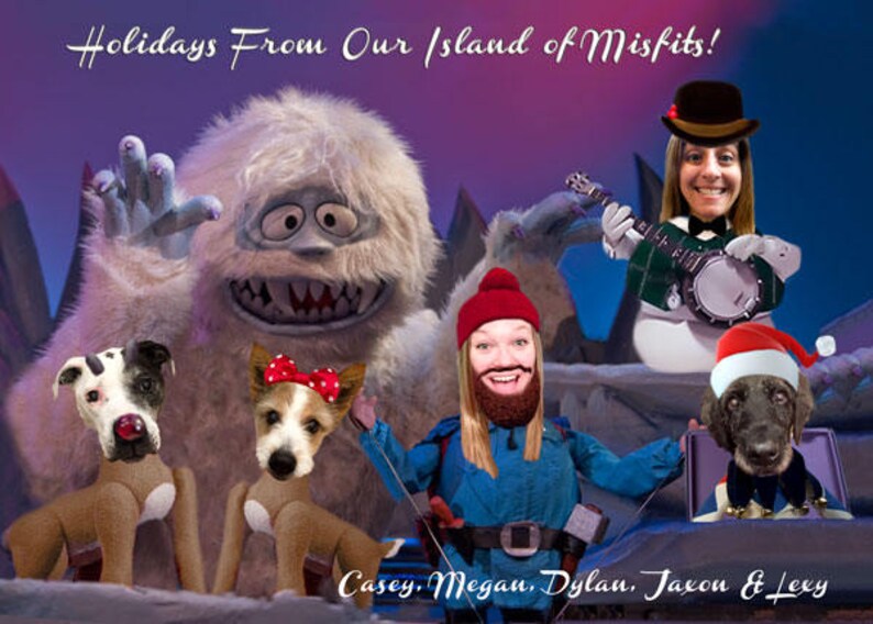 Island of Misfit Toys Misfit toy Yukon Rudolph the Red Nosed Reindeer PARODY Christmas Greeting Card Unique Family Photo Christmas Card