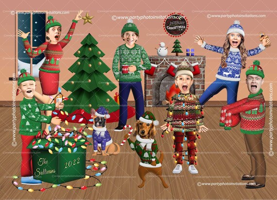 Carte de Noel chandail laid de personnages 3D carte de Noel chandail laid drole carte de Noel de famille chandail laid caricature de chandail laid Etsy Canada