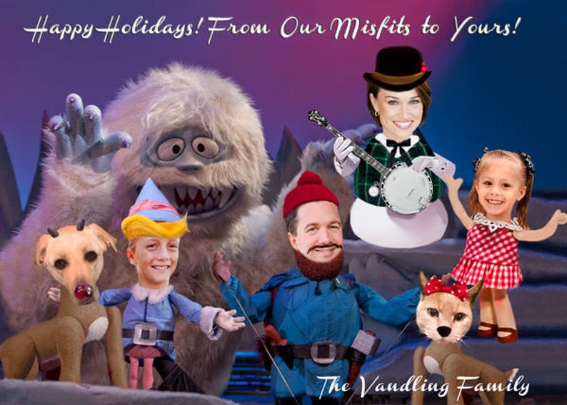 Island of Misfit Toys Misfit toy Yukon Rudolph the Red Nosed Reindeer PARODY Christmas Greeting Card Unique Family Photo Christmas Card