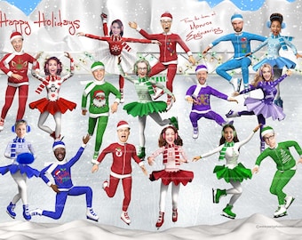 Funny Ice Skating Christmas Card (Family, Pets, Digital File)