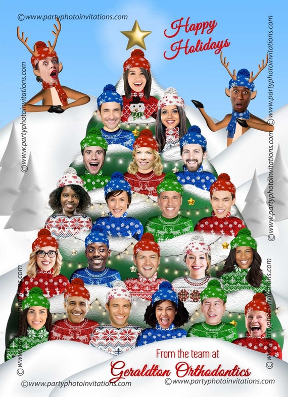 UGLY SWEATER Christmas Tree, Corporate Xmas Card, Funny Ugly Sweater Christmas Photo Christmas Card, 3D people in sweaters, Xmas caricature Il_570xn