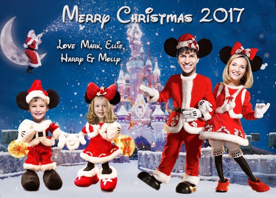 Mickey Mouse Christmas Card, Mickey and Minnie Mouse Family Photo Christmas Card, Disney Christmas card, Disney Holiday Card, Cartoon card Il_570xn