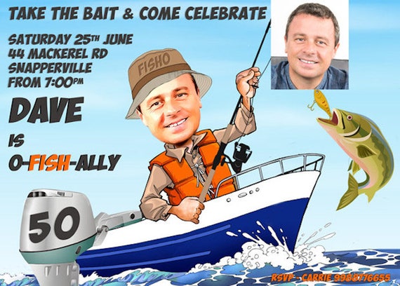 Man's Fishing Birthday Party Invitation - any age - 30th, 40th, 50th, 60th etc, retirement or fishing party created from your photo, Male Il_570xn