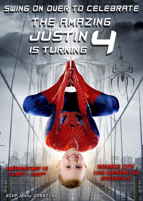 Spiderman Invitation with your boy as Spiderman! Spiderman Birthday Invitation, Amazing Spiderman Invitation, Custom Photo Spiderman. Il_570xn