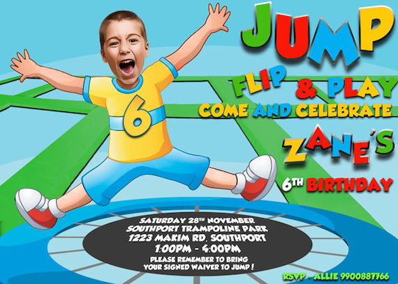 Trampoline Bounce House Birthday Party Invitation for BOY - Personalized with your photo DIGITAL FILE, bounce house invitation , sky zone Il_570xn