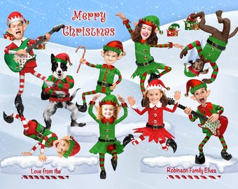 Christmas Card: Funny Dancing Elves (Custom Family Digital File)