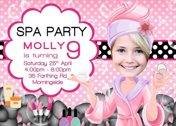 SPA OR SLUMBER Party Birthday Invite, Girls Manicure, Pedicure, Facial, Spa Invite, Spa party, Photo Invitation, Preteen teen 7th 8th Bday Il_570xn