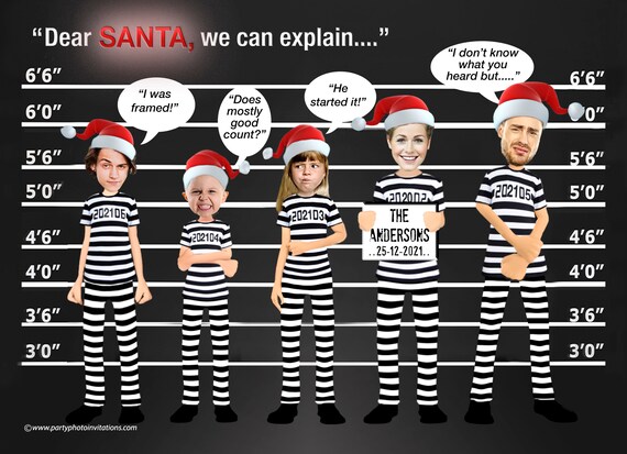 Naughty or Nice Photo Christmas Card, Dear Santa we can explain Christmas Card, Funny FAMILY PHOTO Christmas Card, Caricature Police Line Up Il_570xn