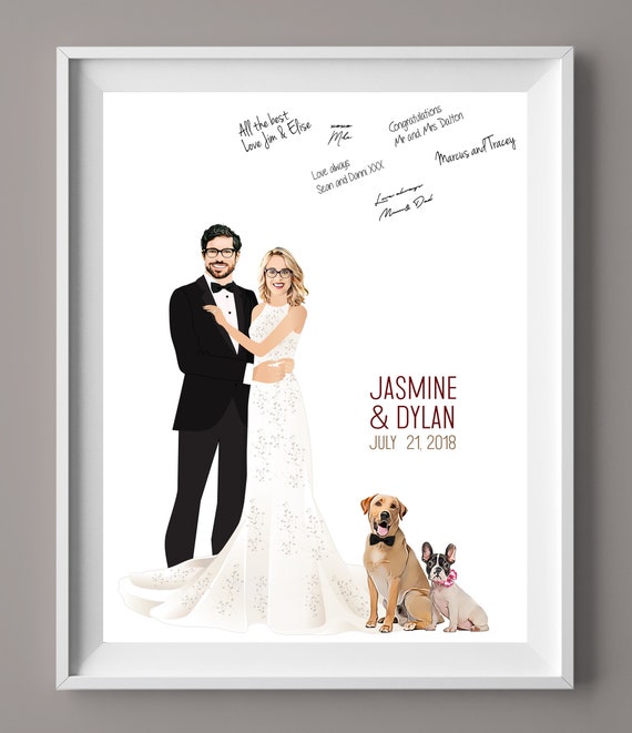 Illustrated Wedding portrait, Custom illustrated wedding sign, Illustrated wedding guest book alternative, Guest book idea,Couple Caricature Il_570xn