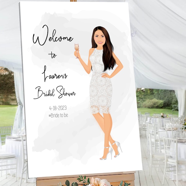 CUSTOM illustrated Bridal Shower Invitation, Welcome sign, poster. Cartoon illustration.Bridal Shower Welcome Sign, Bride to Be Caricature