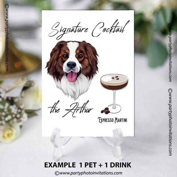 Custom Signature Pet & Drinks Digital Print, Signature Cocktail Sign, Wedding Decor,Wedding Bar Menu, Pet Wedding Bar Sign,Dog Pet Portrait Il_570xn