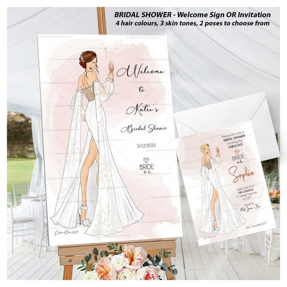 Bridal Shower Welcome Sign|Bridal Fashion Illustration| multiple color choices|Bridal Shower invitation| bridal party| Bridal fashion Il_570xn