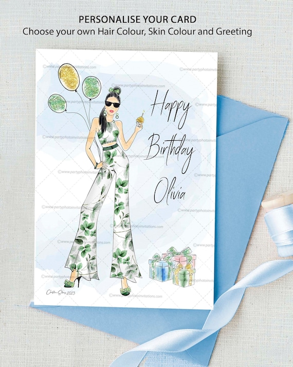 Fashion Girl Birthday CARD,Fashion Girls Stationery, Friend's Birthday card, Fashion Illustration, Custom Fashion Illustration Il_570xn
