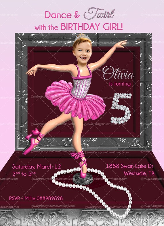 Ballerina Birthday Invitation, Ballet Birthday Invitation, 3D ballerina in jewellery box, YOUR FACE cropped on the body, Ballerina Music Box Il_570xn