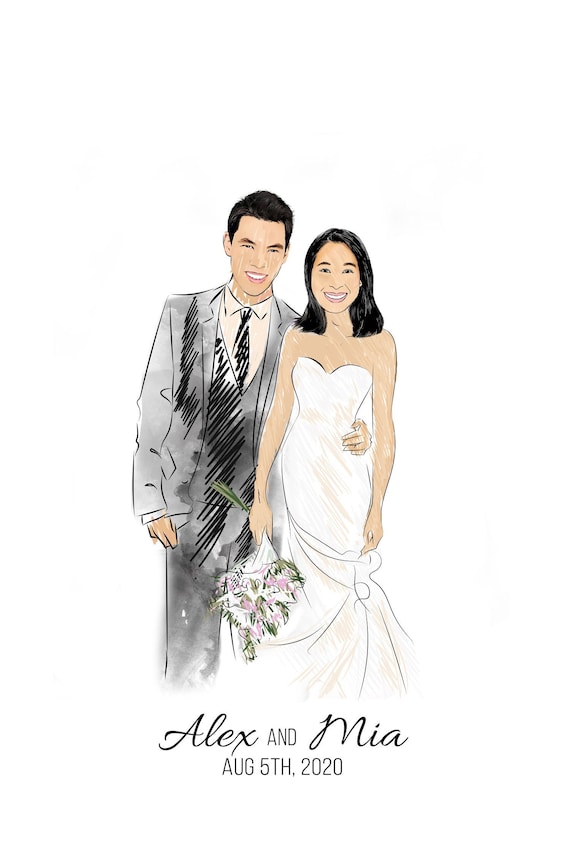Watercolor, Custom Illustrated wedding portrait, drawing from photo, custom couple gift, Guest book alternative, Wedding sign,Custom drawing Il_570xn