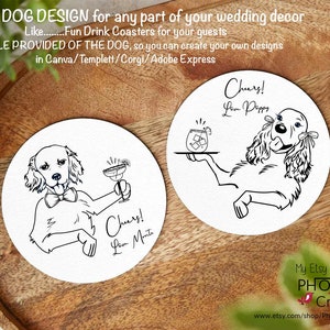 Benutzerdefinierte Doodle-Untersetzer für Haustiere, Doodle Dog Signature Cocktail-Schild, Signature Cocktail-Schild, Hunde-Hochzeits-Barmenü, Haustier-Hochzeits-BarSign SVG